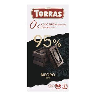 Плитка іспанського екстра-чорного шоколаду Torras Zero Dark 95% без цукру в упаковці 75 г.