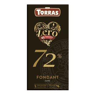 Плитка іспанського екстра-чорного шоколаду Torras Zero Dark 72% без цукру в упаковці 100 г.
