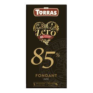 Плитка іспанського екстра-чорного шоколаду Torras Zero Dark 85% без цукру в упаковці 100 г.