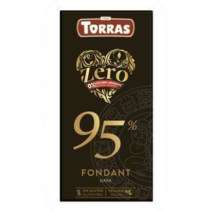 Плитка іспанського екстра-чорного шоколаду Torras Zero Dark з вмістом какао 95% без цукру в упаковці 100 г.