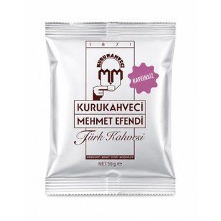Натуральна смажена мелена кава без кофеїну Kurukahveci Mehmet Efendi у фірмовому фольгованому вакуумному пакеті вагою 50 г.