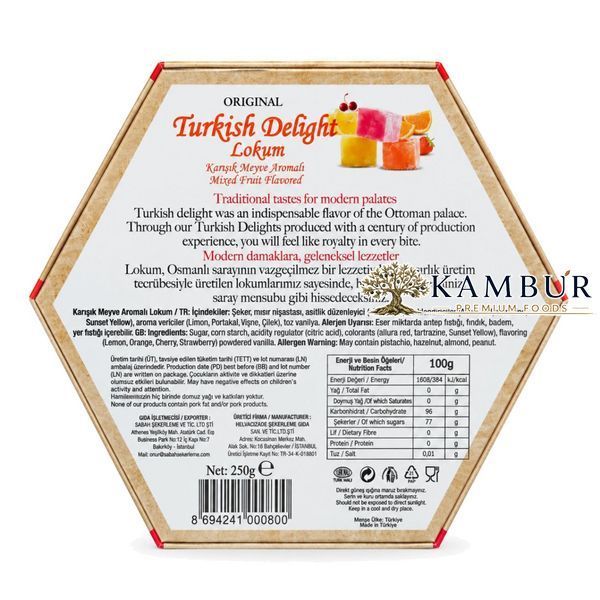 Рахат-лукум асорті класичний фруктовий Sabah Original Mixed Fruit Flavored 250 г (8694241000800)