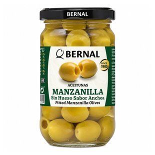 Оливки зелені без кісточки зі смаком анчоуса Bernal Manzanilla Sabor Anchoa 300 г / 150 г (8428391000324) 000324 фото