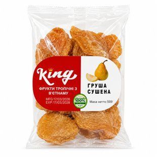 Добірні скибочки м'якої сушеної груші King (цукати) золотистого кольору в упаковці 500 г в інтернет-магазині KAMBUR.