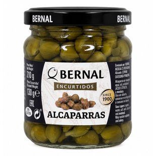 Фірмова скляна баночка іспанських маринованих дрібних каперсів Bernal Alcaparras вагою 210 г.